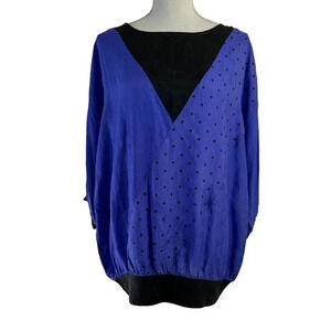 Contrived Clash Vintage 80s Blouse Purple Black Polka Dots Retro Funky Size 14